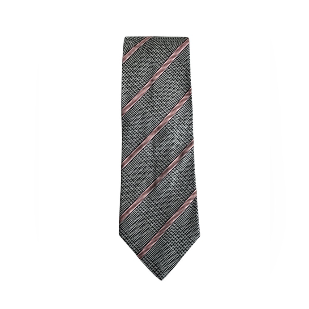 Banana Republic Gray Glen Plaid Tie with Pink Stripes